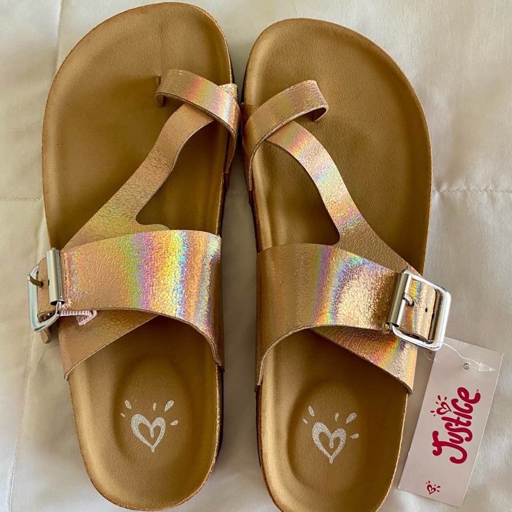Justice Pink Sandals with Metallic Finish Size 4Y NWT